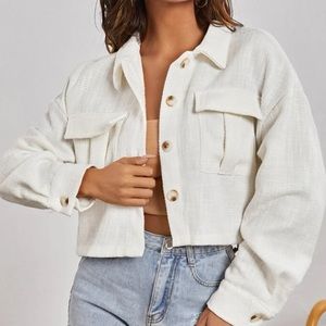 Drop Shoulder Flap Pocket Crop Jacket